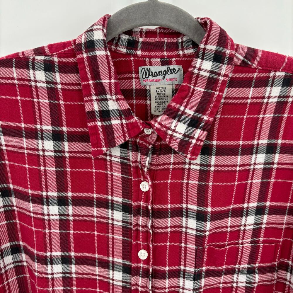 Wrangler Men’s Red Plaid Long Sleeve Shirt Size Large Western Cowboycore - Picture 4 of 14